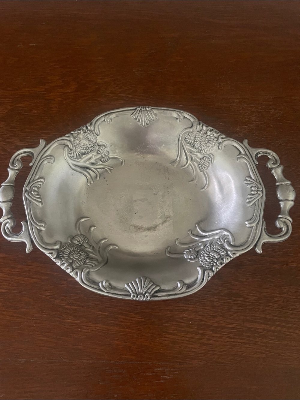 Pewter  Decorative Serving Tray vintage with handles